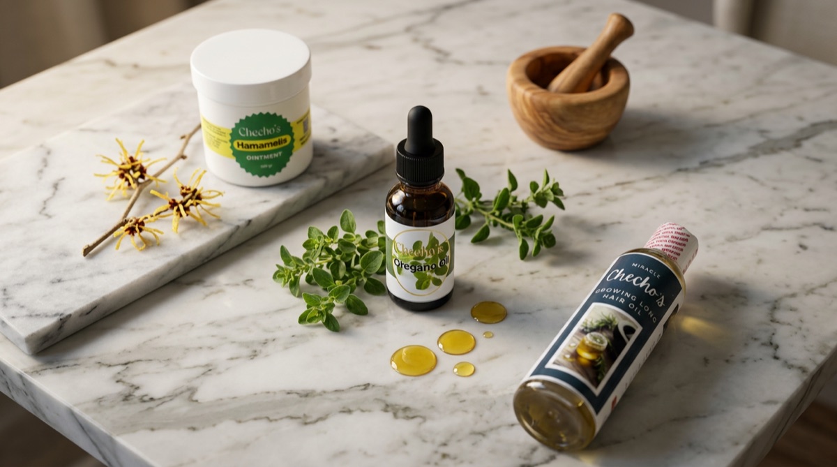 Produktonan natural di Checho's Wellness riba un mesa di marmer